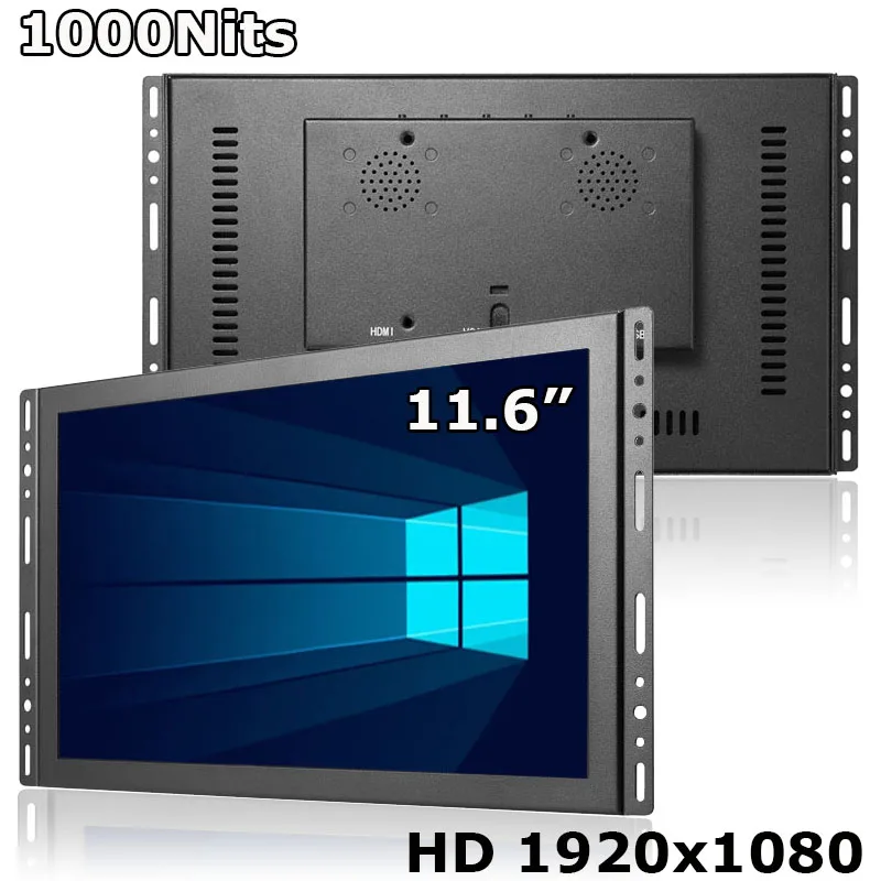 1000Nits Sunlight Readable 11.6 Inch HD 1920x1080 Industrial Grade Touch Screen Monitor With VGA HDMI USB Interface