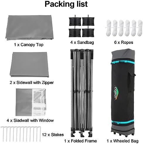 COBIZI 10x20 Pop up Canopy Tent 10x20 Canopy with 6 Sidewalls Waterproof Heavy Duty Gazebo Commercial Canopy Tent for Parties Outdoor Tent Gazebo Tent, Carry Bag with Wheel(10x20ft, Gray) Patio, Lawn & Garden - Image 8