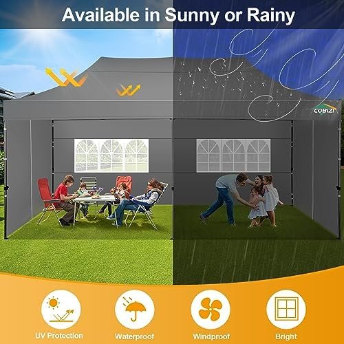 COBIZI 10x20 Pop up Canopy Tent 10x20 Canopy with 6 Sidewalls Waterproof Heavy Duty Gazebo Commercial Canopy Tent for Parties Outdoor Tent Gazebo Tent, Carry Bag with Wheel(10x20ft, Gray) Patio, Lawn & Garden - Image 7