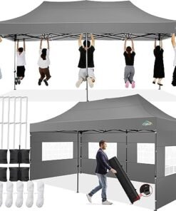 COBIZI 10x20 Pop up Canopy Tent 10x20 Canopy with 6 Sidewalls Waterproof Heavy Duty Gazebo Commercial Canopy Tent for Parties Outdoor Tent Gazebo Tent, Carry Bag with Wheel(10x20ft, Gray)  Patio, Lawn & Garden