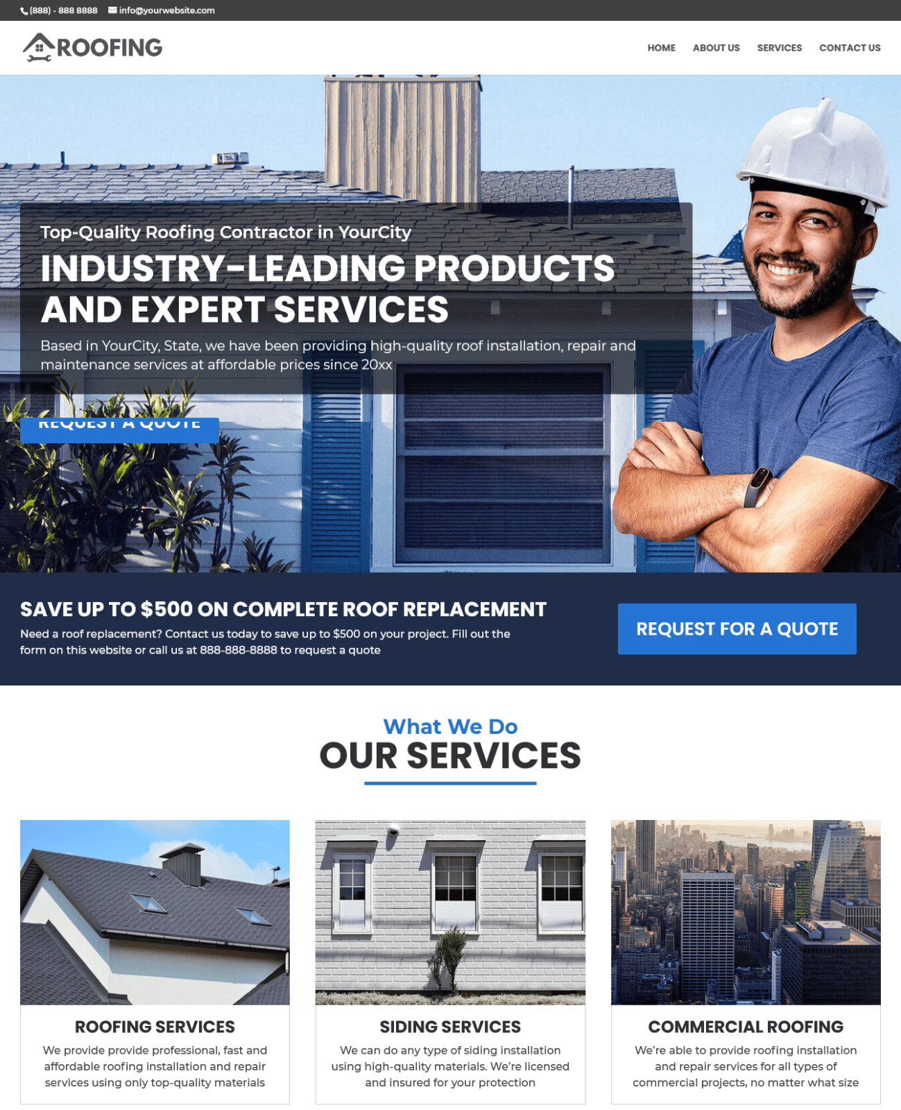 Roofing Contractor - Professionally Designed Local Business Website + Domain