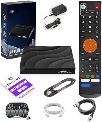 v-SeeBox V-3 Plus Satellite-Receivers Multi-Accessory Bundle with Mini Backlit Keyboard, 8K-Compatible Cable