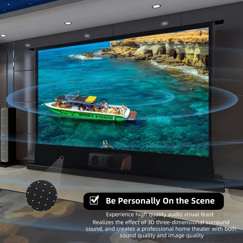 100'' 120'' 150'' 8K High Contrast ALR Perforated Acoustically Transparent Auto-Rising Floor Projector Screen For Home Theater - Image 4