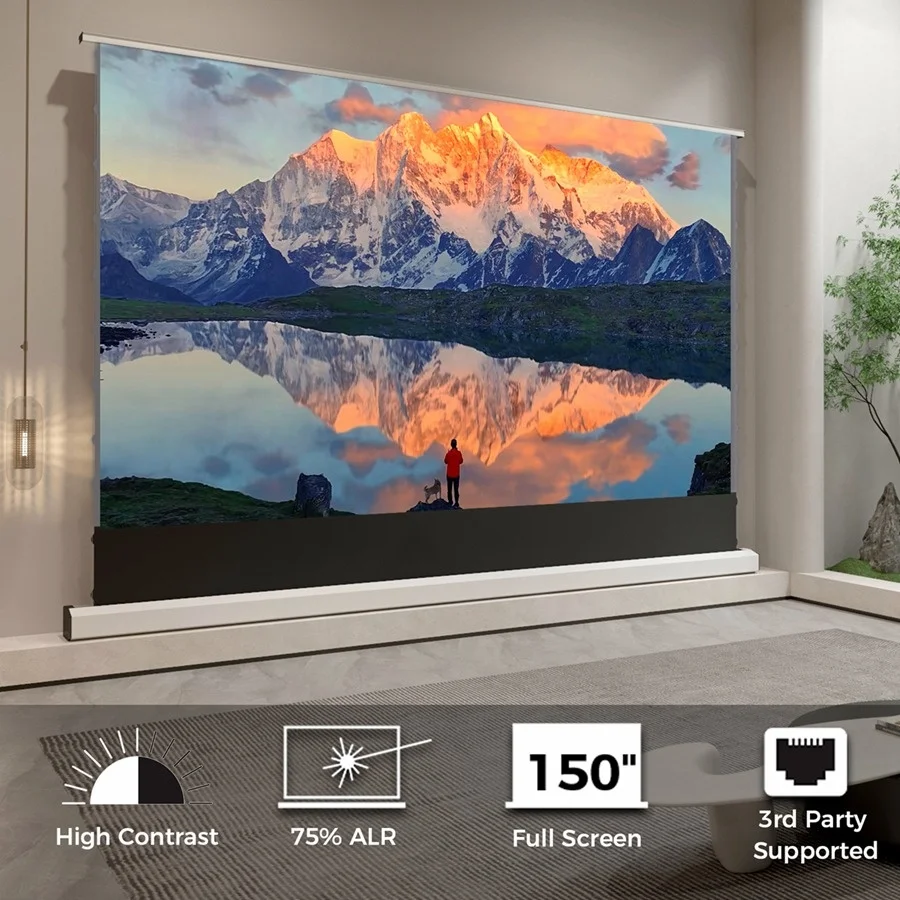 100'' 120'' 150'' 8K High Contrast ALR Perforated Acoustically Transparent Auto-Rising Floor Projector Screen For Home Theater - Image 3
