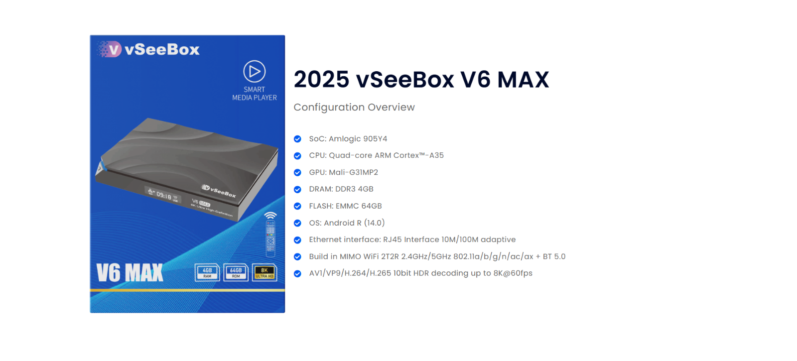 VSEEBOX V6 MAX Streaming Box Android 14 8K HDR | 4GB+64GB | WiFi 6 - Image 4