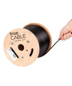 TRUE CABLE Cat6 Outdoor Bulk Ethernet Cable, Shielded F/UTP, 500ft, Black, UV Resistant, OSP Jacket, 23AWG Solid Bare Copper, 550MHz, PoE++ (4PPoE)