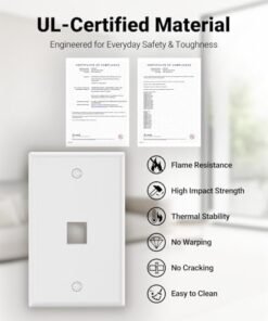 Alternative view of VCE 1 Port Keystone Wall Plate UL Listed (10 Pack), Single Gang Wall Plates for RJ45 Keystone Jack and Modular Inserts, White