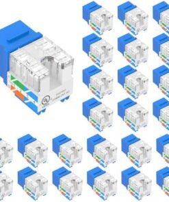 VCE UL Listed 10Gbps Cat6 Keystone Jack Insert 25-Pack, 90 Degree Punch Down RJ45 Keystone Jack Adapter Slim Profile Blue
