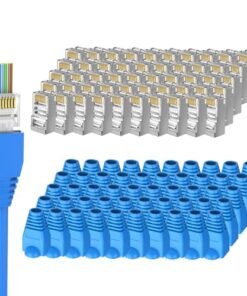 Brileine 50-Pack Cat 6 Shielded Pass Through RJ45 Connectors + 50Pack RJ45 Strain Relief Boots, 8P8C Modular Ethernet STP Network Cable Plug End for Cat6 Cat5e