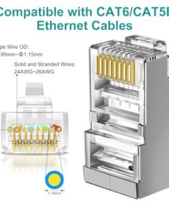 Alternative view of Brileine 50-Pack Cat 6 Shielded Pass Through RJ45 Connectors + 50Pack RJ45 Strain Relief Boots, 8P8C Modular Ethernet STP Network Cable Plug End for Cat6 Cat5e