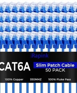 Rapink Patch Cables Cat6a 0.5ft (50 Pack) Slim, Cat6a Ethernet Patch Cable 10G Support, Snagless Cat 6 Patch Cable for Patch Panel to Switch, Flexiable Cat 6a Ethernet Cable with Gold Plated
