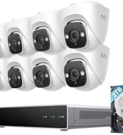 eufy PoE NVR Security System E41,24/7 Recording,Up to 16CH, 2TB HDD, 8 4K Turret Cams, Wired Outdoor Cam, 4K UHD, 122° FOV, Color Night Vision, AI Detection, Red and Blue Strobe