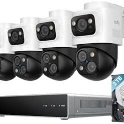 eufy 4K NVR Security Camera System S4 Max, Power Over Ethernet, Wired, 24/7 Recording, Triple Lens Bullet-PTZ Cam, 360° PTZ, Up to 16CH, Cross-Cam Tracking, 8× Auto Zoom, Smart Video Search, 2TB HDD