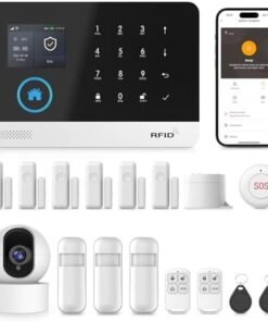 PGST Wireless Home Security System, 17-Piece Kit, Outdoor Camera, Phone APP Alert, Door Sensor, Siren, Remote, Motion Detector, Compatible with Alexa (103-D-T53)