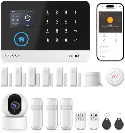 PGST Wireless Home Security System, 17-Piece Kit, Outdoor Camera, Phone APP Alert, Door Sensor, Siren, Remote, Motion Detector, Compatible with Alexa (103-D-T53)