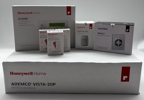 Honeywell Vista 20P Wireless Kit with a 6160RF Keypad, One 5800PIR-Res Motion Sensor, Three 5800MINI Door/Window Contacts, and a WAVE2 Siren