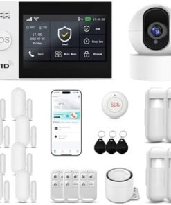 Alarm System for Home Security,22-Pcs 4.3In Touch Screen Hub with 2K HD Camera Home Security System Kit,SOS Button,Window Alarms, Remotes,APP Control,Compatible with Alexa,No Monthly Fees