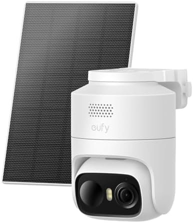 eufy Security eufyCam C37, Security Cameras Wireless Outdoor, 360° Pan & Tilt AI Tracking, 2K Solar Camera, Human/Pet/Vehicle Detection, Flexible Solar Panel, Color Night Vision, No Monthly Fee : Electronics