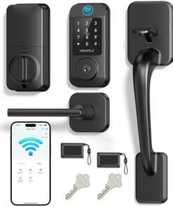 Wi-Fi Front Door Lock Set - HEANTLE Smart Locks for Front Door Built-in WiFi Keyless Entry Deadbolt with Handle Set Fingerprint Smart Electronic Deadbolt, Works with Alexa & Google Assistant Black -