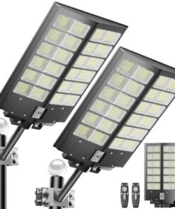 2-Pack Solar Street Light - 9000W Solar Street Lights Outdoor 300000LM, 7000K Commercial Parking Lot Light, Flood Outdoor Lights IP67 Waterproof with Motion Sensor, 3-Year Warranty